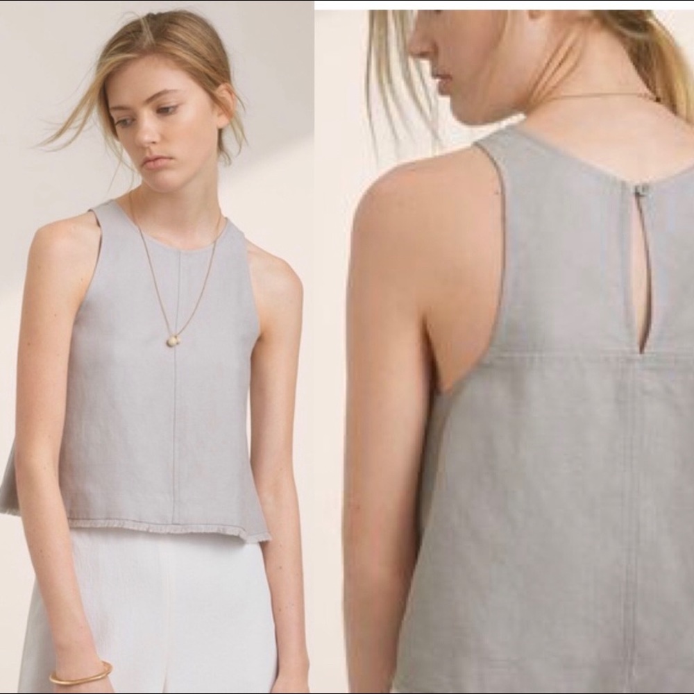 Aritzia Grey Lavender Linen Cropped Tank Top